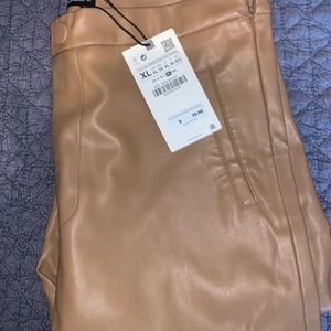 Zara Leather Pants Beige